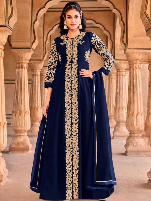Divine Royal Blue Georgette Designer Salwar Kameez